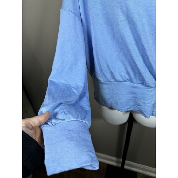 Sanctuary Blue Solid Blouse Top S SUPER SOFT CROPPED FIT LONG SLEEVE - Picture 2 of 5